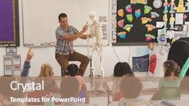  Presentation with school kids - Colorful presentation enhanced with skeletal - front view of teacher explaining backdrop and a coral colored foreground