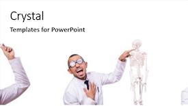  Presentation with skeleton - Cool new PPT layouts with skeletal - funny doctor with skeleton isolated backdrop and a white colored foreground