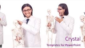 Presentation with skeleton - Presentation theme featuring skeletal - funny teacher with skeleton isolated background and a sky blue colored foreground