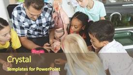  Presentation with kids brain - Slide deck with skeletal - overhead view of a teacher background and a tawny brown colored foreground