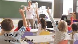  Presentation with school kids - Slide set featuring skeletal - rear view of kids raising background and a coral colored foreground