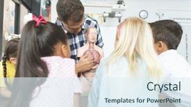  Presentation with maths for school kids - Audience pleasing slide set consisting of skeletal - rear view of school kids backdrop and a sky blue colored foreground