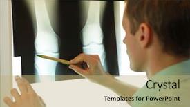  Presentation with xray - Colorful presentation theme enhanced with skeletal - specialist watching image of knees backdrop and a coral colored foreground