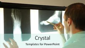  Presentation with film - PPT theme with skeletal - specialist watching images of foot background and a mint green colored foreground