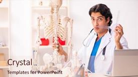  Presentation with skeleton for kids - PPT layouts consisting of skelethon healthcare - young male doctor with skeleton background and a  colored foreground