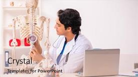  Presentation with skeleton for kids - Theme enhanced with skelethon healthcare - young male doctor with skeleton background and a  colored foreground