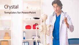  Presentation with skeleton - Slide deck consisting of skelethon healthcare - young male doctor with skeleton background and a  colored foreground
