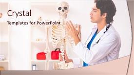  Presentation with skeleton soccer - Slide deck with skelethon healthcare - young male doctor with skeleton background and a  colored foreground