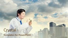  Presentation with funny - Audience pleasing presentation design consisting of skeleton heart brain - young funny doctor taking photos backdrop and a  colored foreground