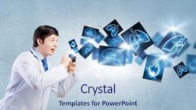  Presentation with funny - Amazing presentation design having skeleton heart brain - young funny doctor taking photos backdrop and a  colored foreground