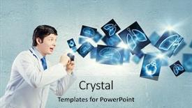  Presentation with funny - Presentation consisting of skeleton heart brain - young funny doctor taking photos background and a  colored foreground