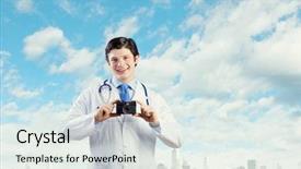  Presentation with doctor taking care of baby - Amazing PPT theme having auto insurance claim form document backdrop and a light gray colored foreground