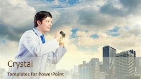  Presentation with doctor taking care of baby - Cool new slides with skeleton heart brain - young funny doctor taking photos backdrop and a  colored foreground