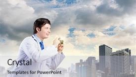  Presentation with funny - Slide deck enhanced with skeleton heart brain - young funny doctor taking photos background and a  colored foreground