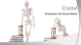  Presentation with skeleton - Colorful presentation design enhanced with skeleton reading books on white backdrop and a white colored foreground