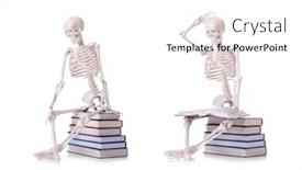  Presentation with skeleton - Audience pleasing presentation design consisting of hip joint human man anatomy - skeleton reading books on white backdrop and a white colored foreground