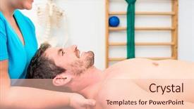  Presentation with physiotherapist - Amazing theme having skeleton sport - physiotherapist woman treating young bare-chested backdrop and a lemonade colored foreground