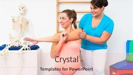  Presentation with physical exercises - Presentation theme with skeleton sport - pregnant woman does stretching exercises background and a lemonade colored foreground