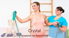  Presentation with resistance - PPT layouts with skeleton sport - pregnant woman exercising with resistance background and a lemonade colored foreground