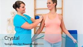  Presentation with pregnant - Presentation design with skeleton sport - pregnant woman working background and a light blue colored foreground