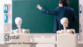  Presentation with skeleton - Beautiful presentation theme featuring skeleton student in the classroom backdrop and a lemonade colored foreground