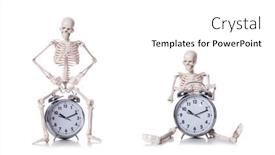  Presentation with skeleton - Cool new PPT theme with skeleton with alarm clock on the white backdrop and a white colored foreground