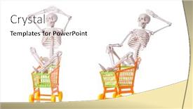  Presentation with shopping trolley - Presentation theme consisting of skeleton with shopping cart trolley isolated on white background and a white colored foreground