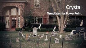  Presentation with skeletons - Presentation theme featuring skeletons and tomb stones decorations background and a dark gray colored foreground