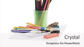  Presentation with colored pencils - Colorful slides enhanced with sketch book - multi-colored pencils in a glass backdrop and a lemonade colored foreground