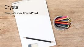  Presentation with pencils - Cool new PPT layouts with sketch pad - blank paper and colorful pencils backdrop and a lemonade colored foreground