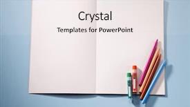  Presentation with crayons - Presentation theme having sketch pad - book and crayons isolated background and a sky blue colored foreground