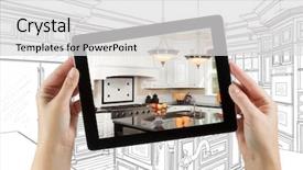  Presentation with hands holding black tablet - Slide deck consisting of sketch pad - female hands holding computer tablet background and a light gray colored foreground