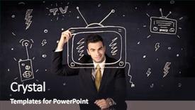  Presentation with actor - PPT layouts having happy businessman drawing a television background and a dark gray colored foreground