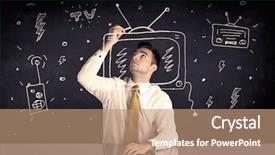  Presentation with television - Colorful presentation enhanced with media tv radio - elegant happy businessman drawing backdrop and a coral colored foreground