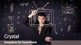  Presentation with actor - Slides featuring media tv radio - elegant happy businessman drawing background and a wine colored foreground