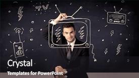  Presentation with actor - Theme enhanced with happy businessman drawing a television background and a dark gray colored foreground