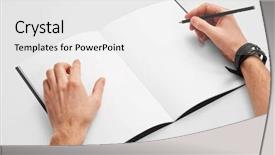  Presentation with open book spiral - PPT theme with sketchbook - open sketch book hand drawn background and a white colored foreground