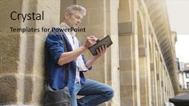  Presentation with sketching - Colorful presentation enhanced with sketches - mature artist sketching in historical backdrop and a coral colored foreground