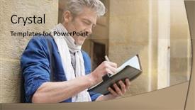  Presentation with sketching - Beautiful slide set featuring sketches - mature artist sketching in historical backdrop and a coral colored foreground