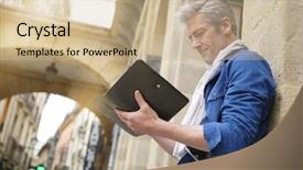  Presentation with sketching - Audience pleasing presentation theme consisting of sketches - mature artist sketching in historical backdrop and a soft green colored foreground