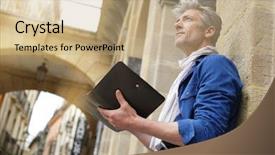  Presentation with sketching - Presentation theme featuring sketches - mature artist sketching in historical background and a coral colored foreground