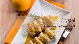  Presentation with clove - Amazing presentation having skewer rolled up with clove and orange juice backdrop and a coral colored foreground