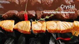  Presentation with salmon grilled fish salmon grilled - Beautiful PPT theme featuring skewered and grilled cubes backdrop and a tawny brown colored foreground