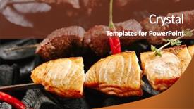  Presentation with kebab - Slide set enhanced with skewered and grilled cubes background and a tawny brown colored foreground