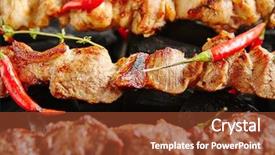  Presentation with meat pig - Colorful slides enhanced with skewered grilled cubes of pig backdrop and a tawny brown colored foreground