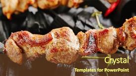  Presentation with meat pig - Cool new PPT theme with skewered grilled cubes of pig backdrop and a tawny brown colored foreground