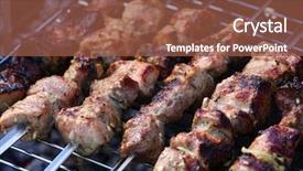  Presentation with grill out - Presentation theme with skewers on barbecue grill close background and a tawny brown colored foreground