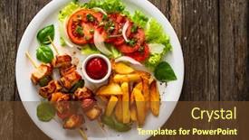  Presentation with fresh meat - Audience pleasing PPT layouts consisting of skewers-grilled-meat-with-french backdrop and a tawny brown colored foreground