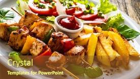  Presentation with fresh meat - Audience pleasing slide deck consisting of skewers-grilled-meat-with-french backdrop and a tawny brown colored foreground