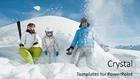  Presentation with family playing board game - Beautiful slide deck featuring ski - family playing in snow backdrop and a  colored foreground